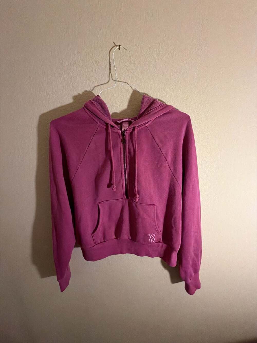 Victoria's Secret On Point Half-Zip Hoodie Raspberry Pink Fleece Medium